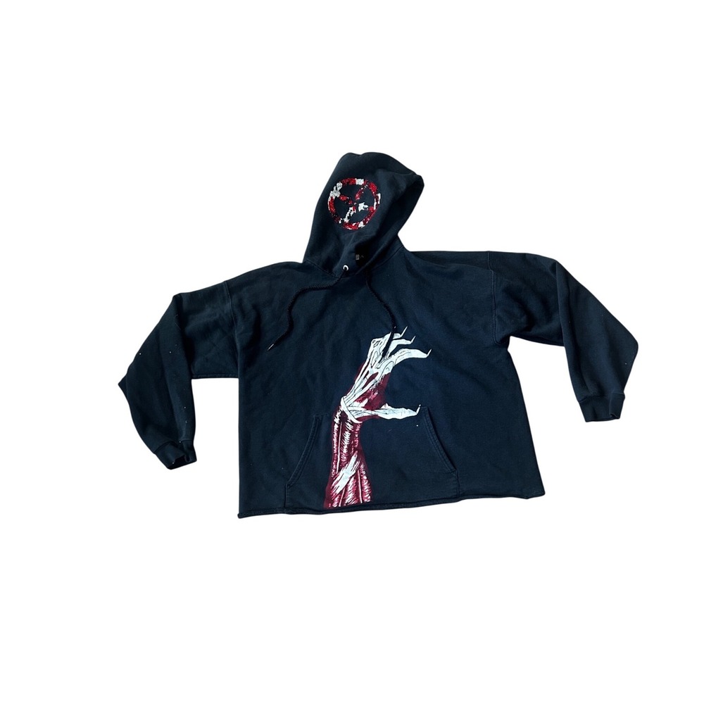 Black Star Los Angeles Rhinestone Graphic Hoodie Mens Large Black Cropped Boxy